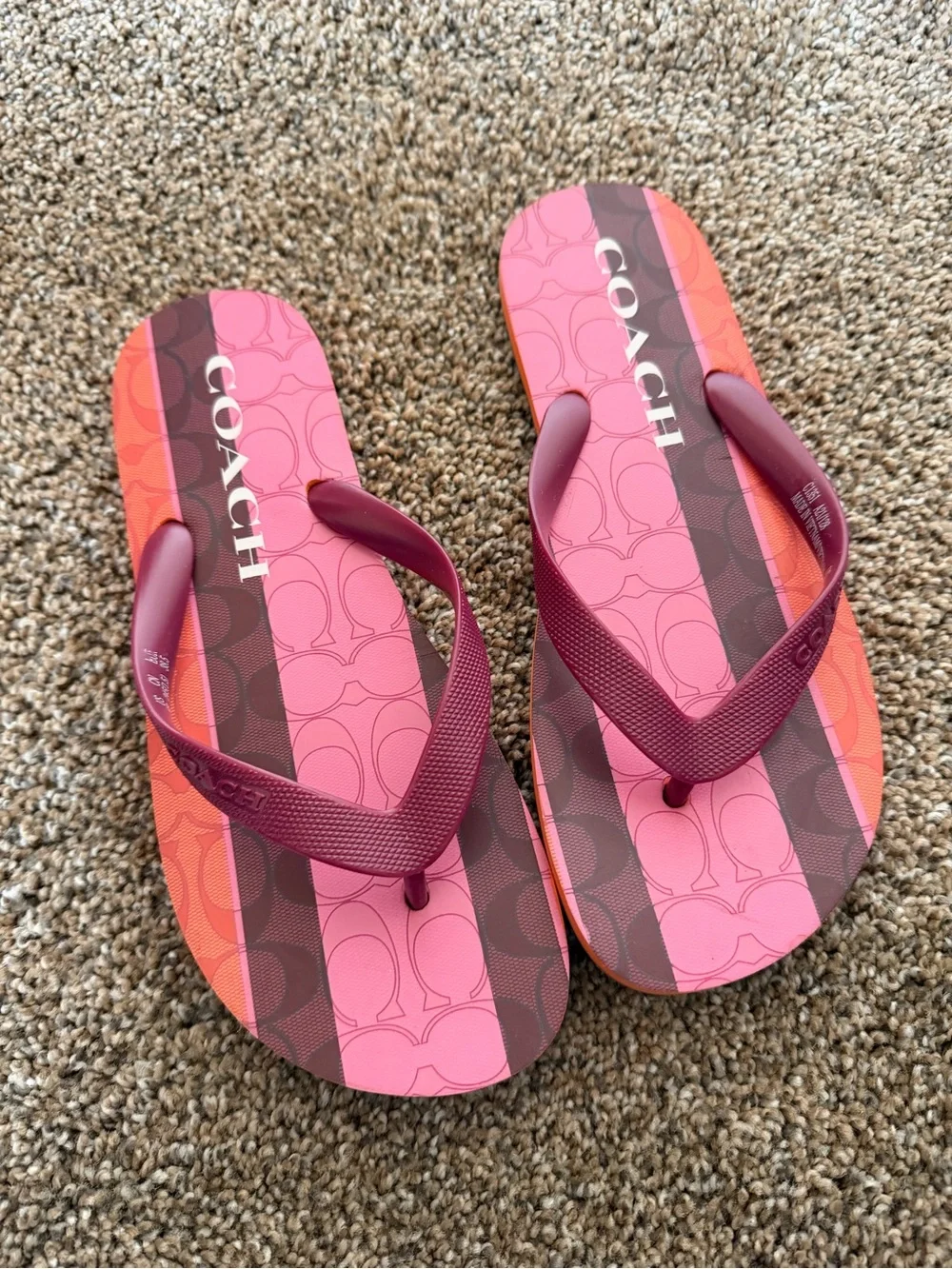 COACH Zak Flip-Flops in Pink Purple Orange Stripe